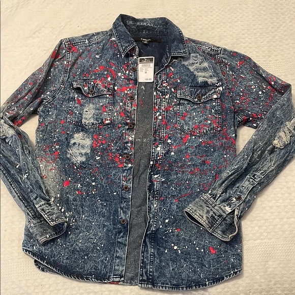 Denim Splatter Paint Shirt - Picture 1 of 7